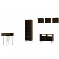 Manhattan Comfort 150GMC5 Rockefeller 6-Piece TV Stand Living Room Set with Bookcase and Console in Brown
